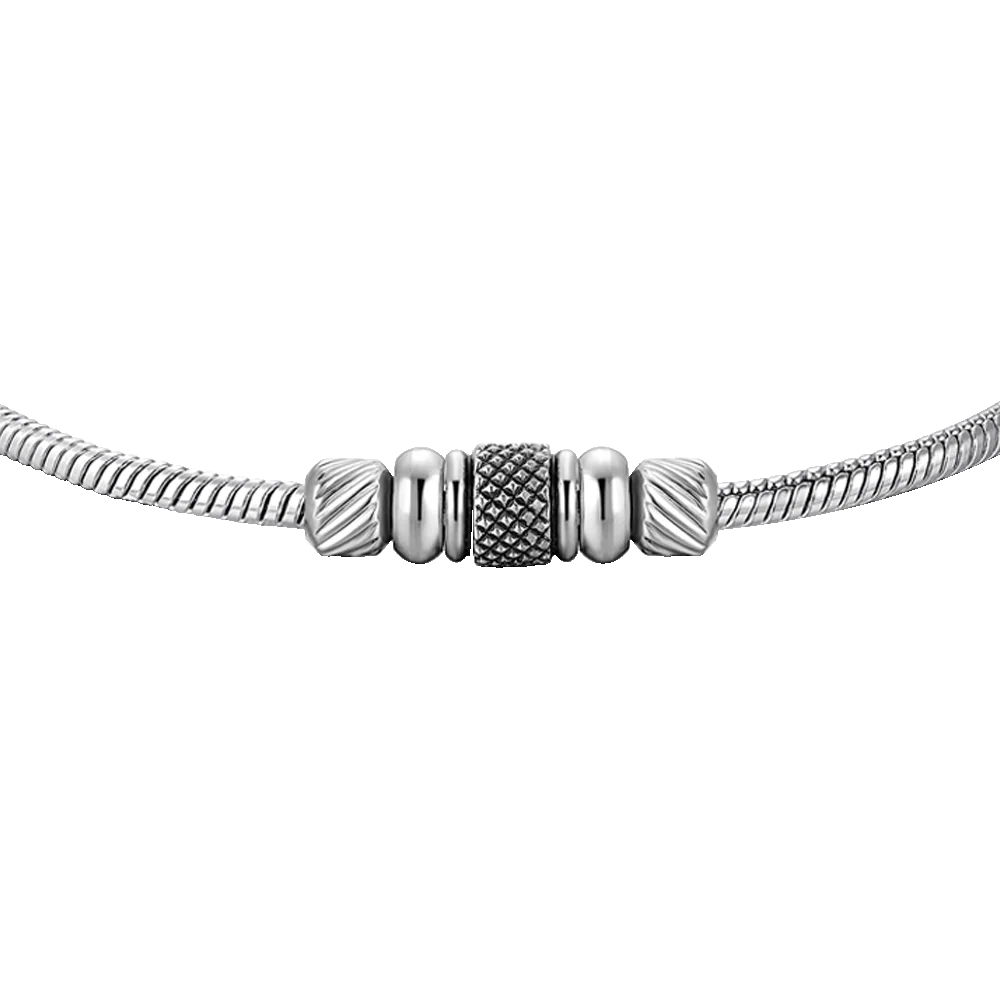 LUCA BARRA - BRACCIALE UOMO IN ACCIAIO CON ELEMENTO CON SMALTO NERO
