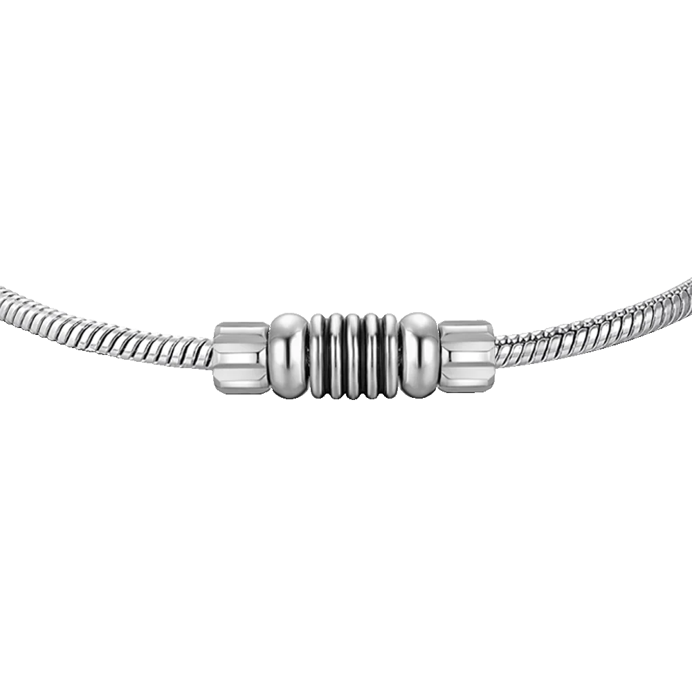 LUCA BARRA -BRACCIALE UOMO IN ACCIAIO CON ELEMENTO CON SMALTO NERO