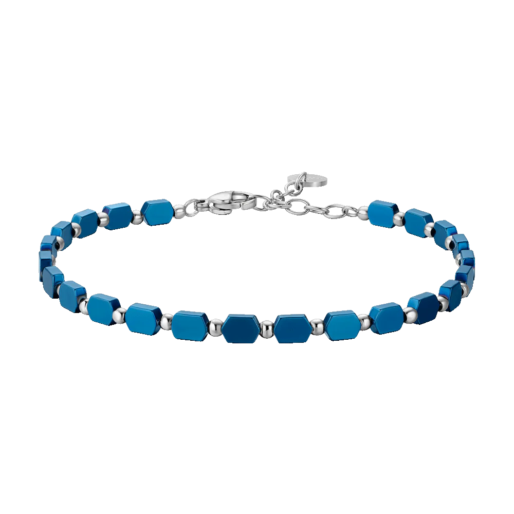 LUCA BARRA - BRACCIALE UOMO IN ACCIAIO CON EMATITE BLU