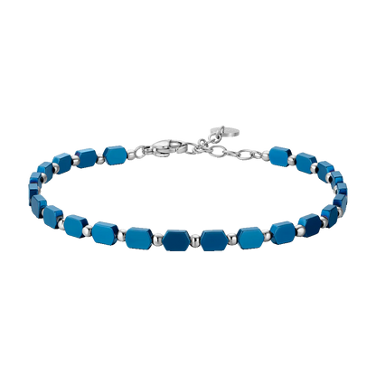 LUCA BARRA - BRACCIALE UOMO IN ACCIAIO CON EMATITE BLU