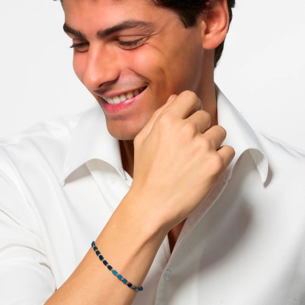 LUCA BARRA - BRACCIALE UOMO IN ACCIAIO CON EMATITE BLU