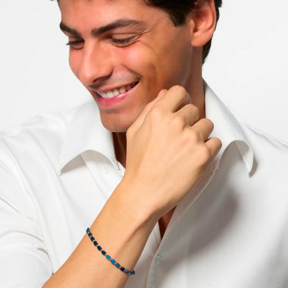 LUCA BARRA - BRACCIALE UOMO IN ACCIAIO CON EMATITE BLU