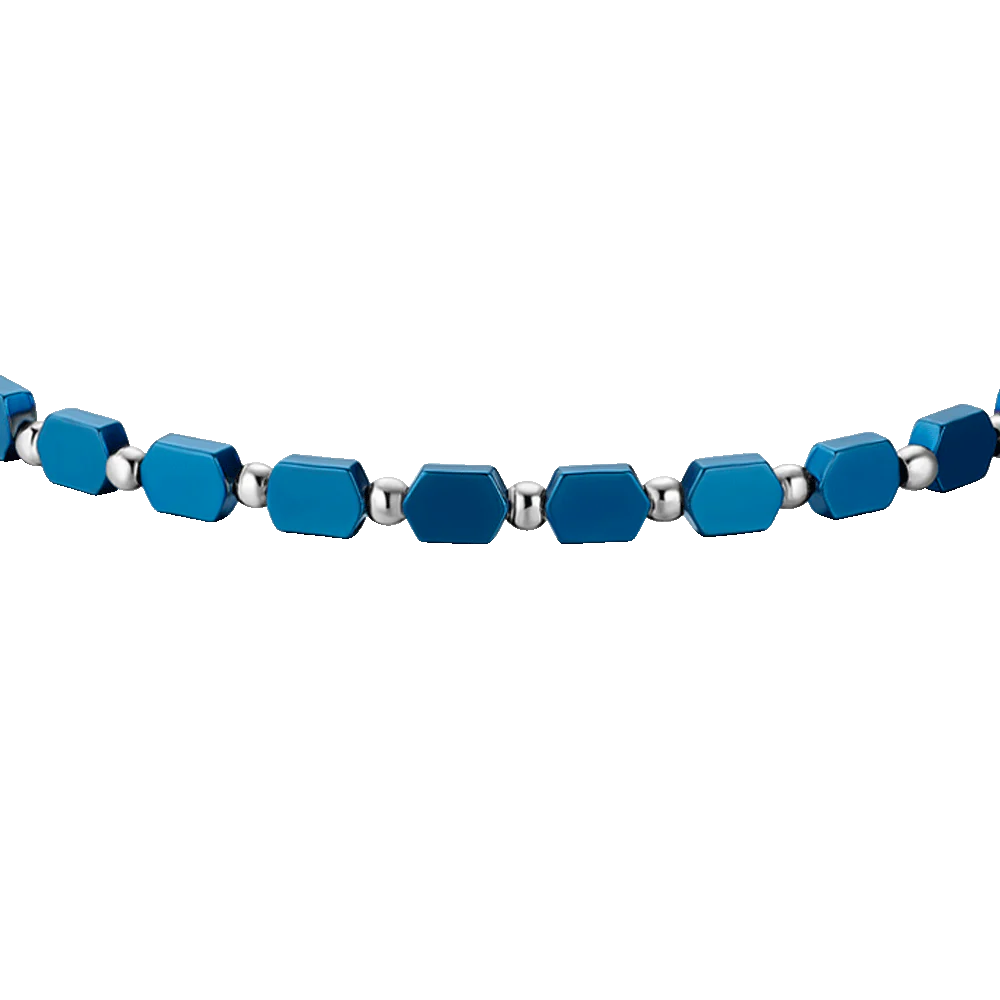 LUCA BARRA - BRACCIALE UOMO IN ACCIAIO CON EMATITE BLU