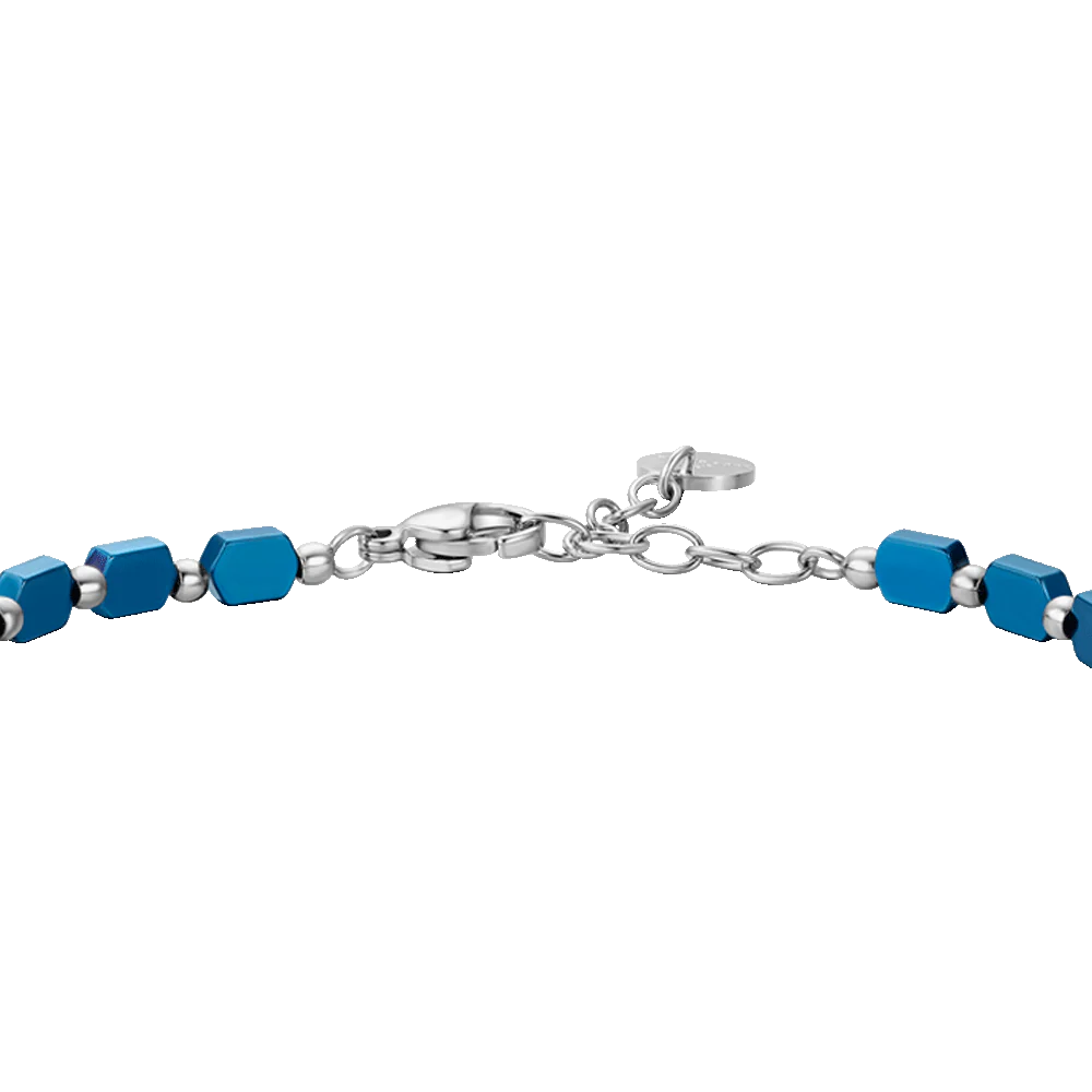 LUCA BARRA - BRACCIALE UOMO IN ACCIAIO CON EMATITE BLU