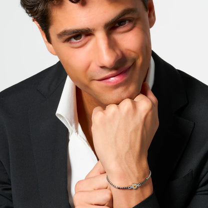 LUCA BARRA - BRACCIALE TENNIS UOMO IN ACCIAIO CON ROSA DEI VENTI IP ROSE E ZIRCONI NERI