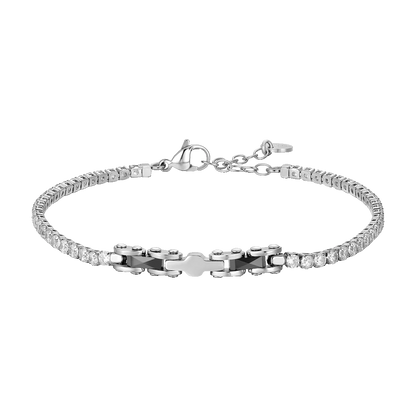 LUCA BARRA -  BRACCIALE TENNIS UOMO IN ACCIAIO CON CERAMICA NERA E ZIRCONI BIANCHI