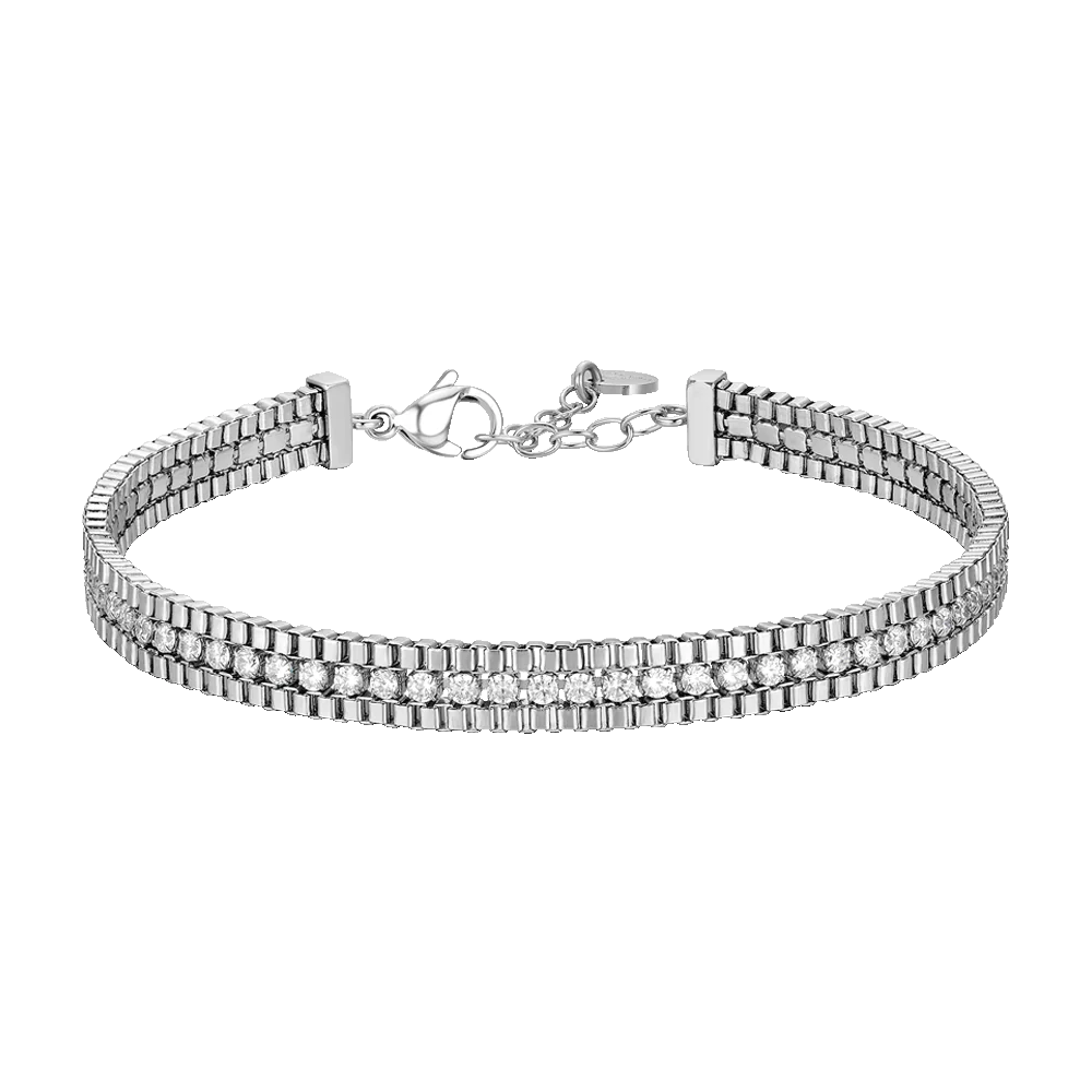 LUCA BARRA -  BRACCIALE UOMO IN ACCIAIO E ZIRCONI BIANCHI