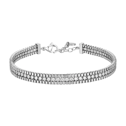 LUCA BARRA -  BRACCIALE UOMO IN ACCIAIO E ZIRCONI BIANCHI