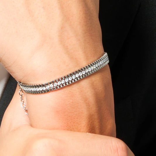 LUCA BARRA -  BRACCIALE UOMO IN ACCIAIO E ZIRCONI BIANCHI