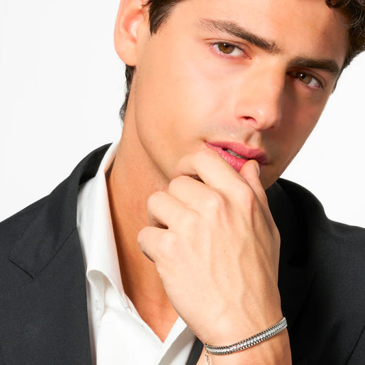 LUCA BARRA -  BRACCIALE UOMO IN ACCIAIO E ZIRCONI BIANCHI