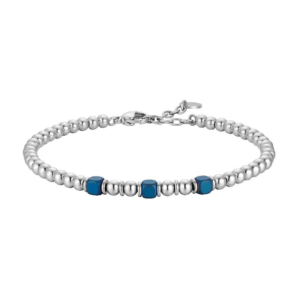 LUCA BARRA - BRACCIALE UOMO IN ACCIAIO CON ELEMENTI IN EMATITE BLU