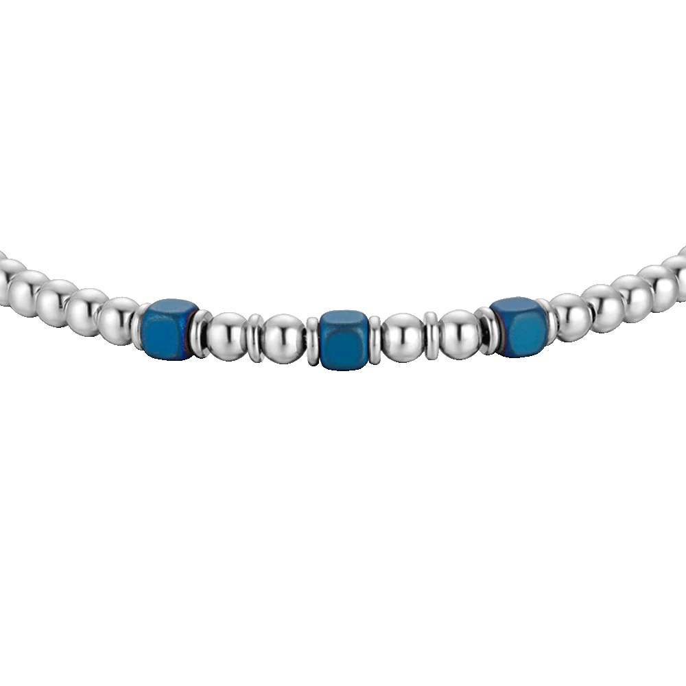 LUCA BARRA - BRACCIALE UOMO IN ACCIAIO CON ELEMENTI IN EMATITE BLU