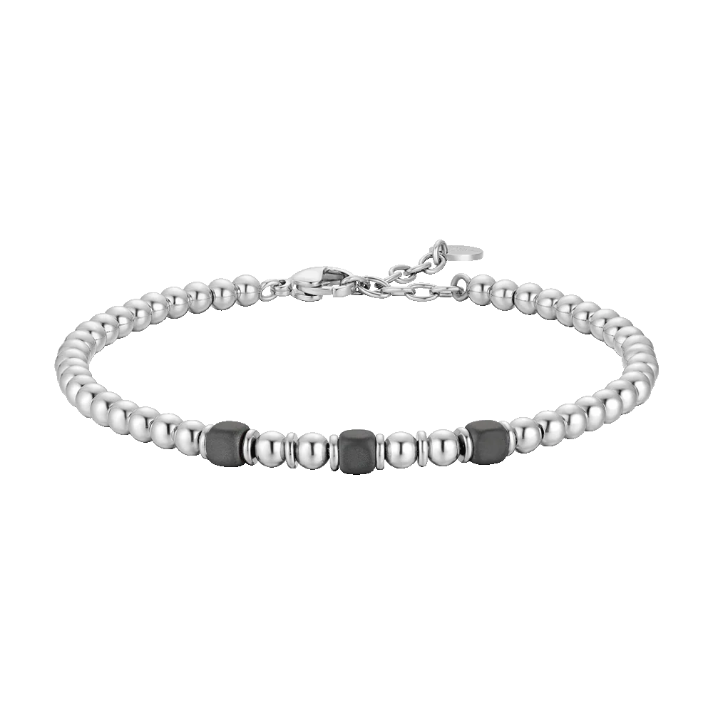 LUCA BARRA - BRACCIALE UOMO IN ACCIAIO CON ELEMENTI IN EMATITE GRIGIA