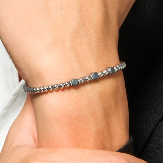 LUCA BARRA - BRACCIALE UOMO IN ACCIAIO CON ELEMENTI IN EMATITE GRIGIA