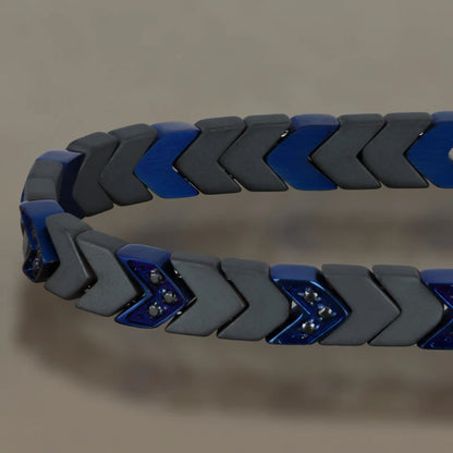 GOYATE' - BRACCIALE UOMO ACCIAIO BLU, EMATITE E ZIRCONI NERI