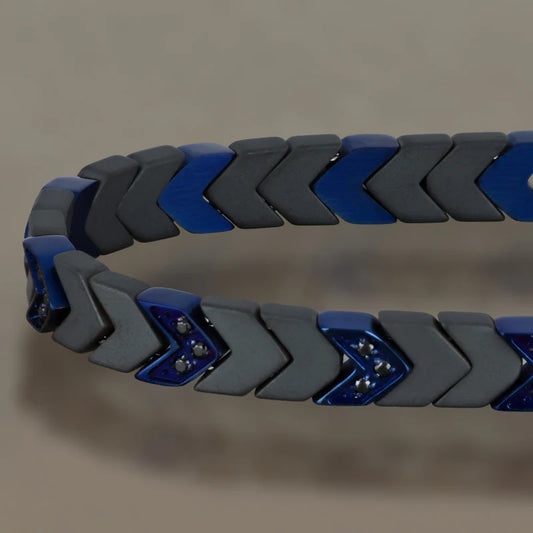GOYATE' - BRACCIALE UOMO ACCIAIO BLU, EMATITE E ZIRCONI NERI