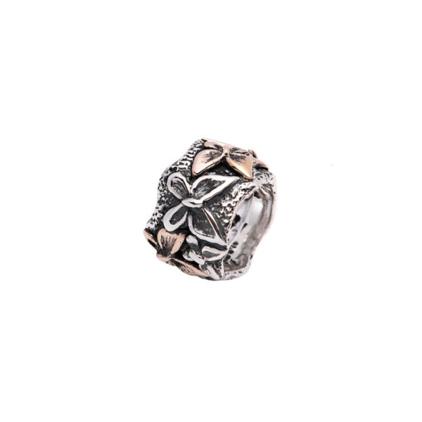 NEMORIS - ANELLO FASCIA CON FARFALLE IN BRONZO E ARGENTO