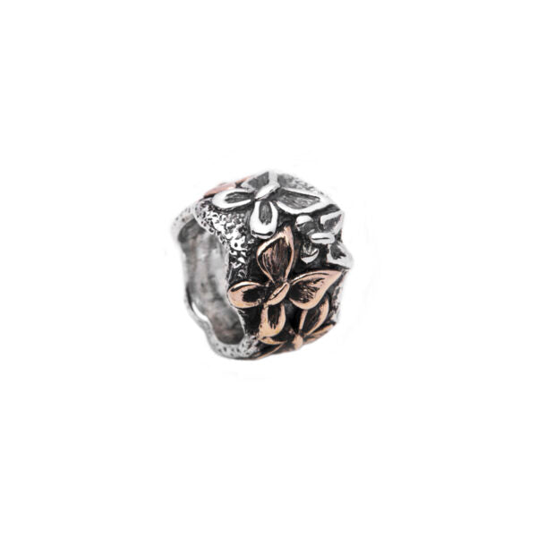 NEMORIS - ANELLO FASCIA CON FARFALLE IN BRONZO E ARGENTO