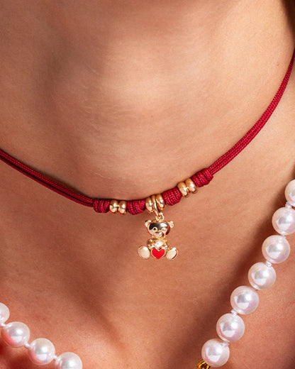 CHARM BAR - CIONDOLO BERTO NELLA ARGENTO DORATO E CUORE ROSSO