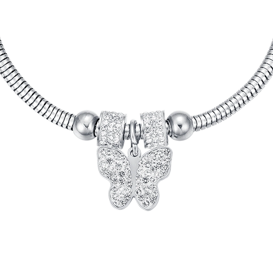 LUCA BARRA - BRACCIALE DONNA IN ACCIAIO CON FARFALLA E CRISTALLI BIANCHI