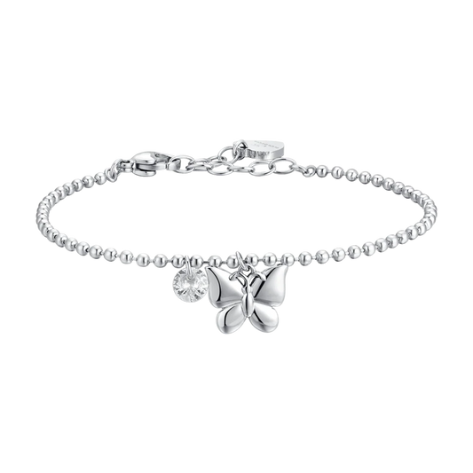 LUCA BARRA - BRACCIALE DONN IN ACCIAIO FARFALLA E ZIRCONE