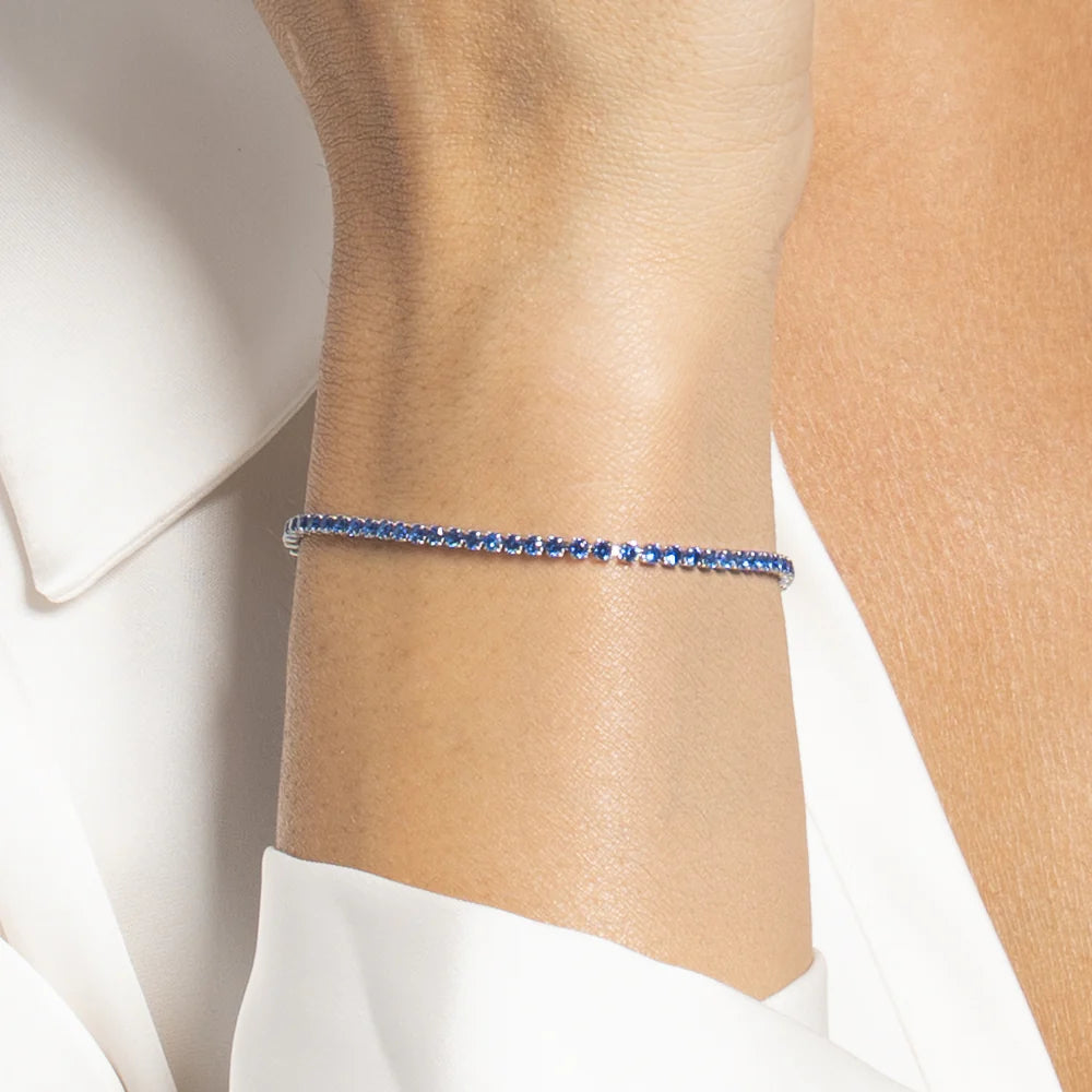 LUCA BARRA - BRACCIALE TENNIS DONNA IN ACCIAIO CON ZIRCONI BLU