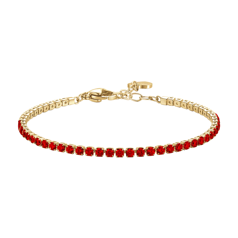 LUCA BARRA - BRACCIALE TENNIS DONNA IN ACCIAIO DORATO CON ZIRCONI ROSSI