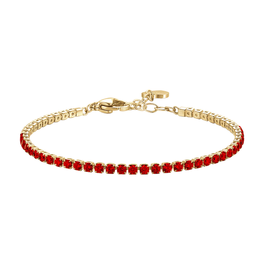LUCA BARRA - BRACCIALE TENNIS DONNA IN ACCIAIO DORATO CON ZIRCONI ROSSI