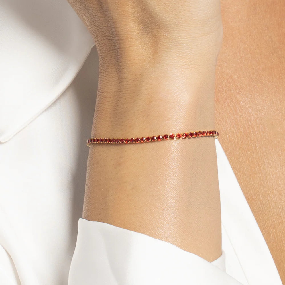 LUCA BARRA - BRACCIALE TENNIS DONNA IN ACCIAIO DORATO CON ZIRCONI ROSSI