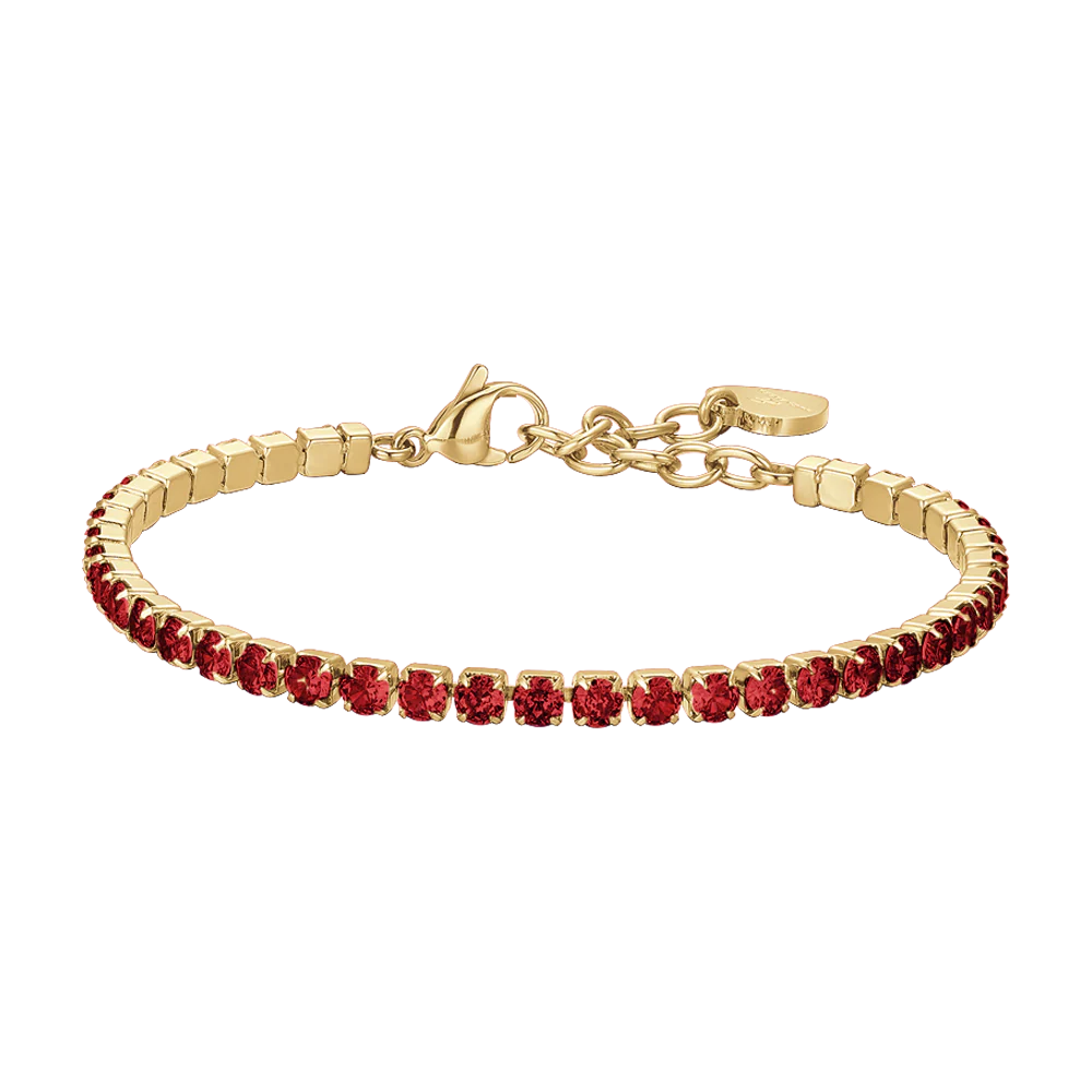 LUCA BARRA - BRACCIALE DONNA TENNIS IN ACCIAIO IP GOLD CON CRISTALLI ROSSI