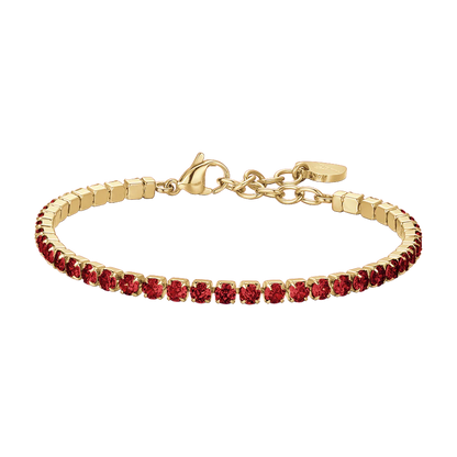 LUCA BARRA - BRACCIALE DONNA TENNIS IN ACCIAIO IP GOLD CON CRISTALLI ROSSI