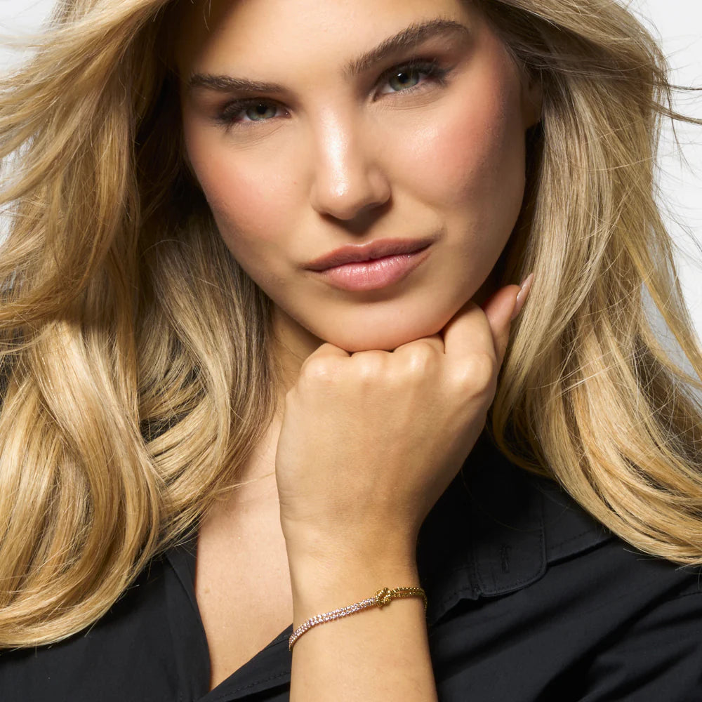 LUCA BARRA - BRACCIALE DONNA IN ACCIAIO DORATO CON NODO E ZIRCONI ROSA