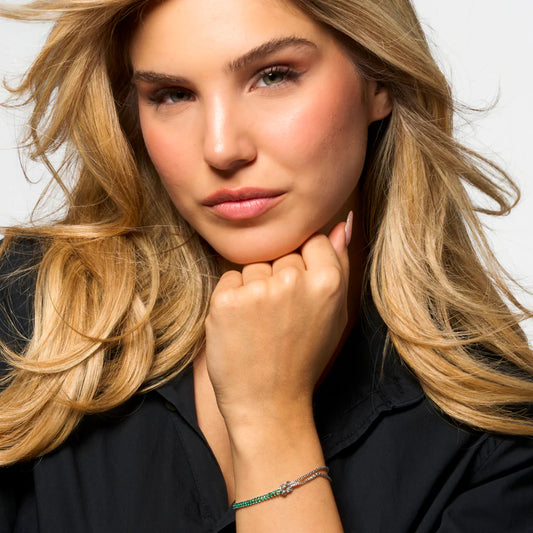 LUCA BARRA - BRACCIALE DONNA IN ACCIAIO CON NODO E ZIRCONI VERDI