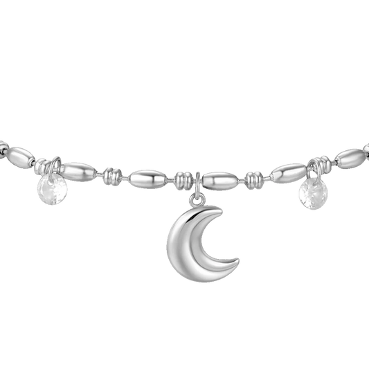 LUCA BARRA - BRACCIALE DONNA IN ACCIAIO CON LUNA E ZIRCONI BIANCHI
