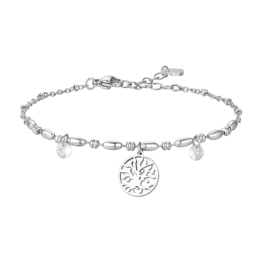 LUCA BARRA - BRACCIALE DONNA IN ACCIAIO CON ALBERO DELLA VITA E ZIRCONI BIANCHI