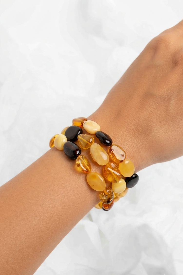 SOARA - BRACCIALE MULTIFILI IN ARGENTO DORATO E AMBRA