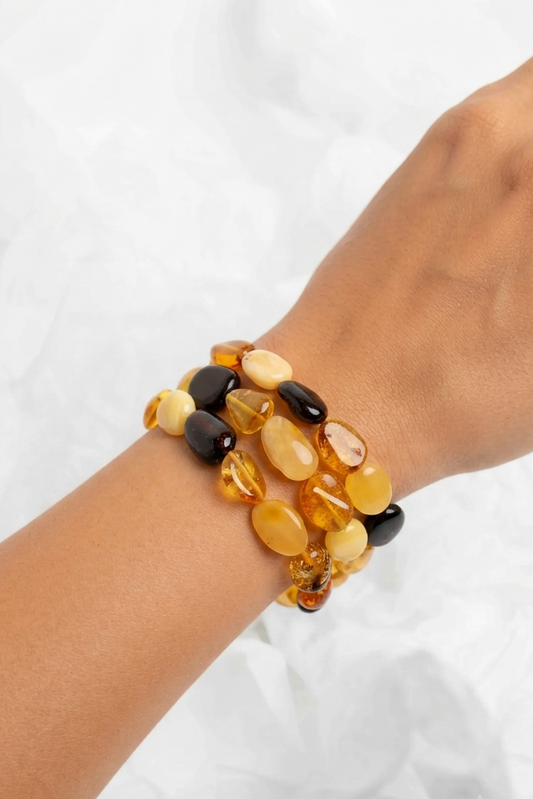 SOARA - BRACCIALE MULTIFILI IN ARGENTO DORATO E AMBRA