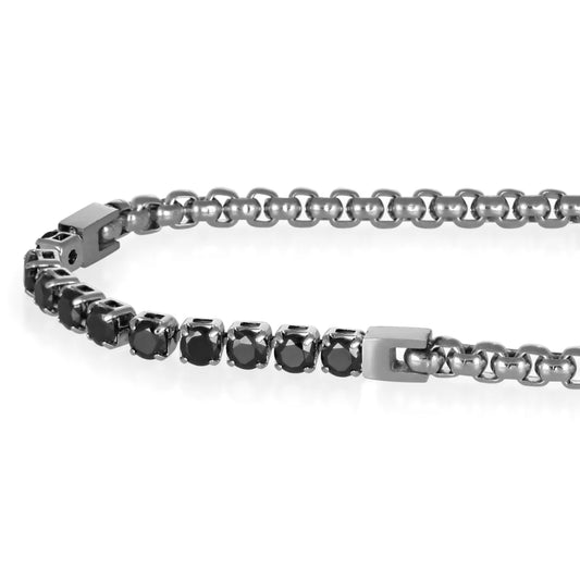 GOYATE' - BRACCIALE UOMO TENNIS CON ZIRCONI NERI CENTRALI
