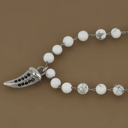 GOYATE' - BRACCIALE AGATA BIANCA CIONDOLO ZANNA CON ZIRCONI NERI