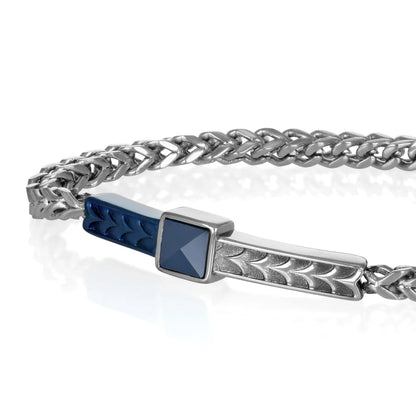 GOYATE' - BRACCIALE IN ACCIAIO INTRECCIATO CON BORCHIA IN CERAMICA BLU