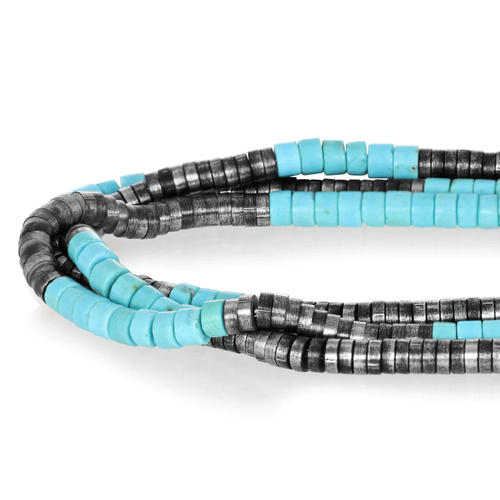 GOYATE' - BRACCIALE UOMO MULTIFILI IN ACCIAIO BRNITO E AULITE TURCHESE