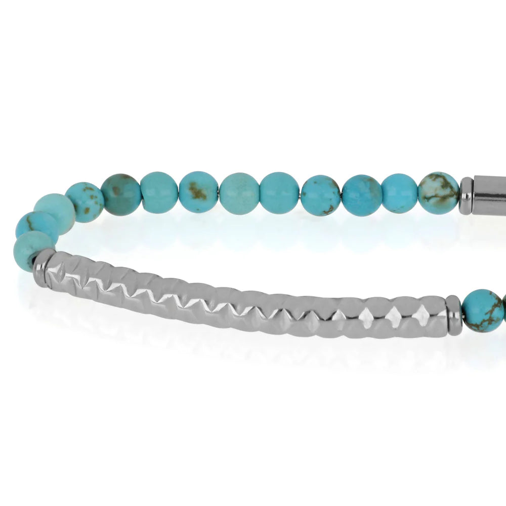 GOYATE' - BRACCIALE IN ACCIAIO CON SPERE TURCHESI E PLACCHETTA CENTRALE