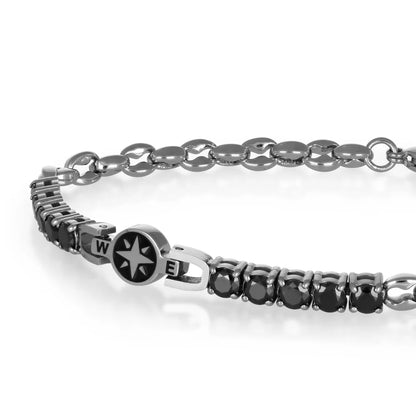 GOYATE' - BRACCIALE UOMO IN ACCIAIO CON ROSA DEI VENTI E ZIRCONI NERI
