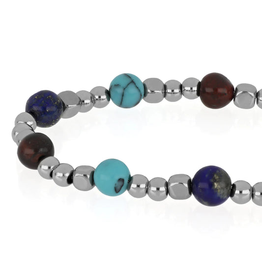 GOYATE' - BRACCIALE UOMO ACCIAIO E MIX DI PIETRE