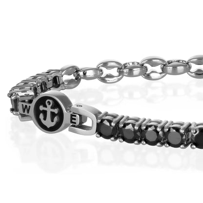 GOYATE' - BRACCIALE UOMO IN ACCIAIO CON ANCORA E ZIRCONI NERI