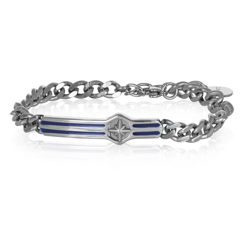 GOYATE' - BRACCIALE UOMO IN ACCIAIO CON ROSA DEI VENTI E SMALTO BLU