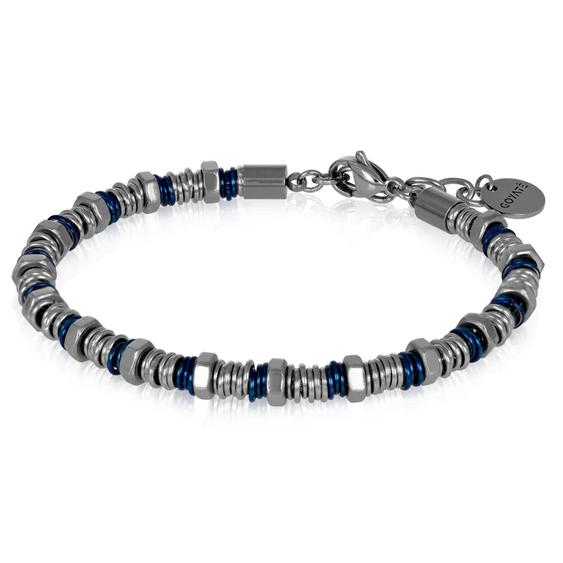 GOYATE' - BRACCIALE ACCIAIO CON RONDELLE BLU E GRIGIE E BULLONI