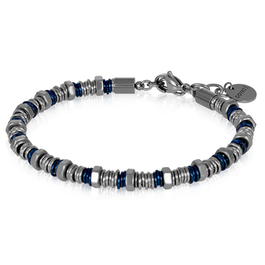 GOYATE' - BRACCIALE ACCIAIO CON RONDELLE BLU E GRIGIE E BULLONI