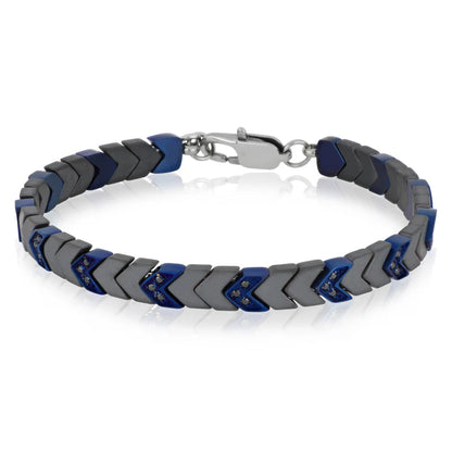 GOYATE' - BRACCIALE UOMO ACCIAIO BLU, EMATITE E ZIRCONI NERI