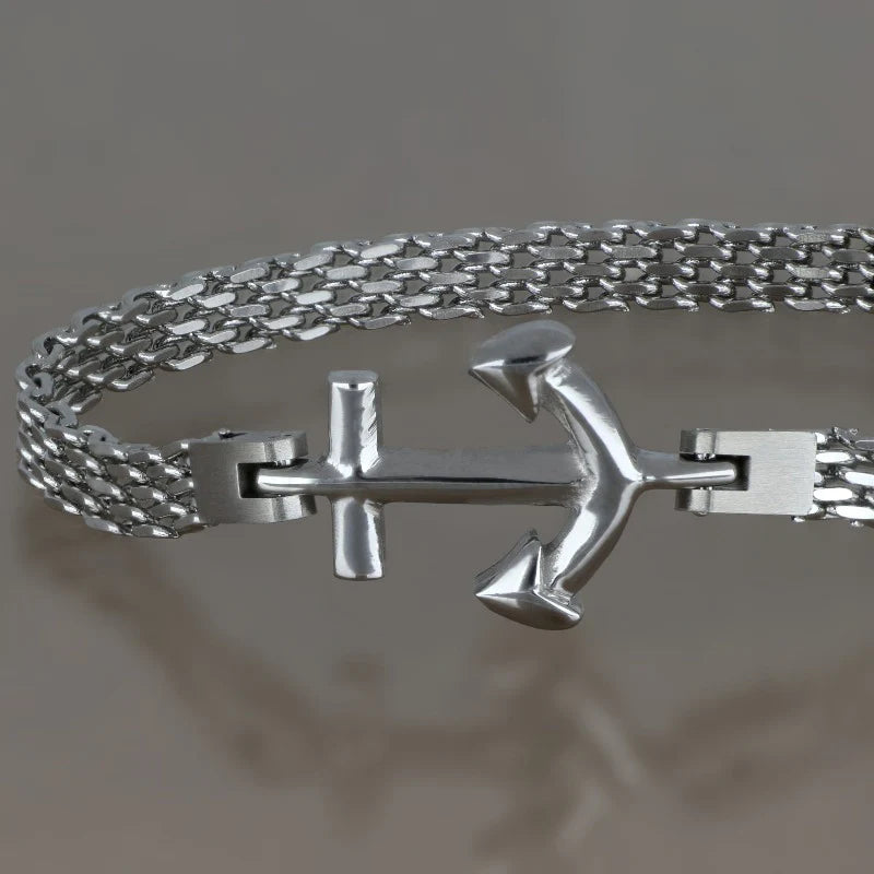 GOYATE' - BRACCIALE IN ACCIAIO CON ANCORA CENTRALE